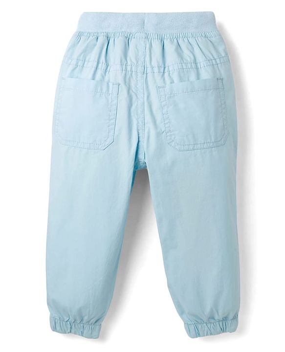 Babyhug Poplin Cotton Woven Full Length Trouser Pants with Patch & Pockets - Light Blue