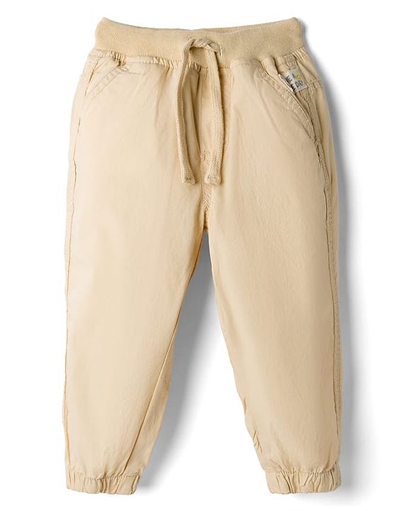Babyhug Poplin Cotton Woven Full Length Trouser Pants with Patch & Pockets - Light Blue