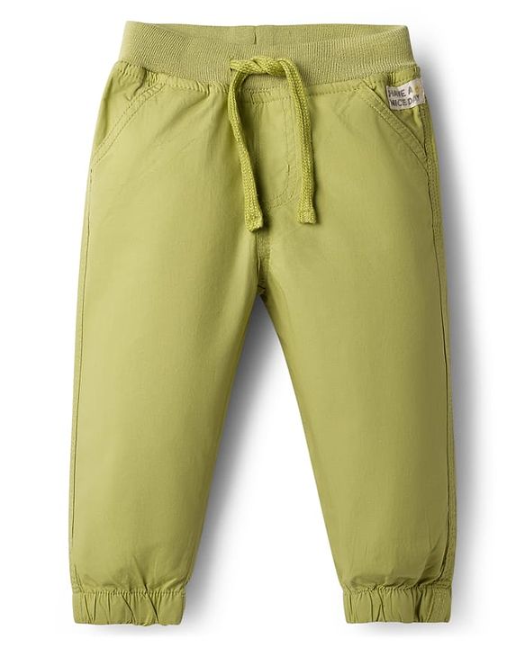 Babyhug Poplin Cotton Woven Full Length Trouser Pants with Patch & Pockets - Light Blue