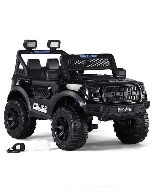 Babyhug POBO Battery Operated Ride on Jeep with Music & LED Lights - Black| Rechargeable Battery| Openable Doors| Built-in Music & AUX|Remote Control|Easy to Assemble| Forward Reverse & Swing Function