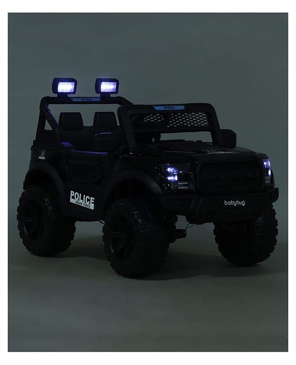 Babyhug POBO Battery Operated Ride on Jeep with Music & LED Lights - Black| Rechargeable Battery| Openable Doors| Built-in Music & AUX|Remote Control|Easy to Assemble| Forward Reverse & Swing Function