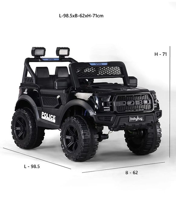 Babyhug POBO Battery Operated Ride on Jeep with Music & LED Lights - Black| Rechargeable Battery| Openable Doors| Built-in Music & AUX|Remote Control|Easy to Assemble| Forward Reverse & Swing Function