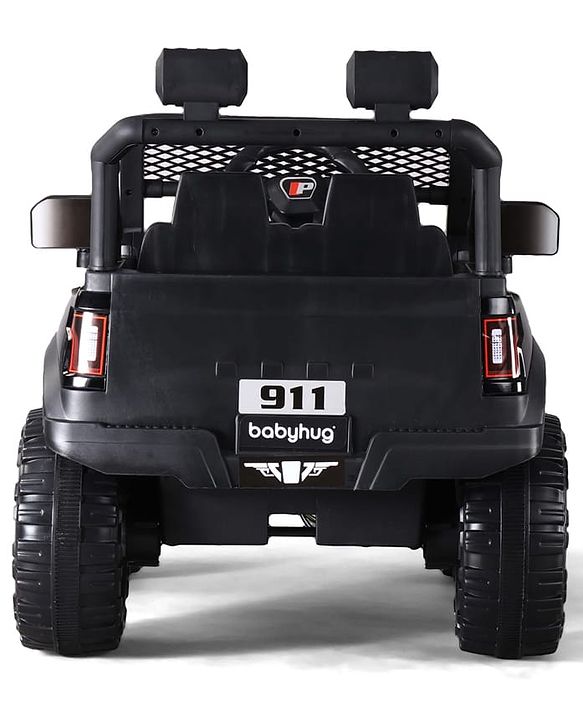 Babyhug POBO Battery Operated Ride on Jeep with Music & LED Lights - Black| Rechargeable Battery| Openable Doors| Built-in Music & AUX|Remote Control|Easy to Assemble| Forward Reverse & Swing Function