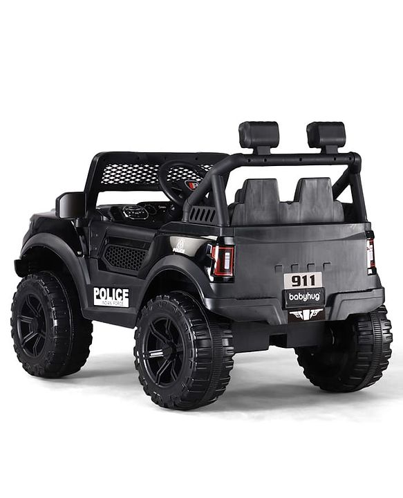 Babyhug POBO Battery Operated Ride on Jeep with Music & LED Lights - Black| Rechargeable Battery| Openable Doors| Built-in Music & AUX|Remote Control|Easy to Assemble| Forward Reverse & Swing Function