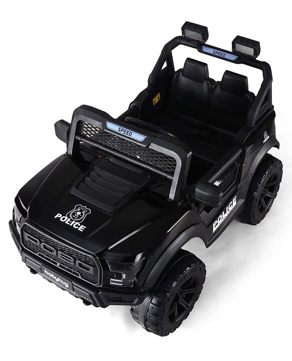 Babyhug POBO Battery Operated Ride on Jeep with Music & LED Lights - Black| Rechargeable Battery| Openable Doors| Built-in Music & AUX|Remote Control|Easy to Assemble| Forward Reverse & Swing Function
