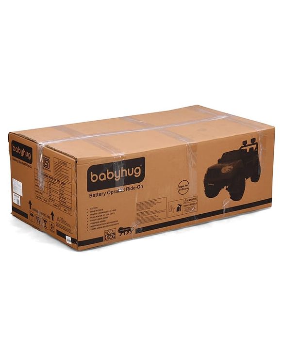 Babyhug POBO Battery Operated Ride on Jeep with Music & LED Lights - Black| Rechargeable Battery| Openable Doors| Built-in Music & AUX|Remote Control|Easy to Assemble| Forward Reverse & Swing Function