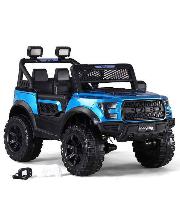 Babyhug POBO Battery Operated Ride on Jeep with Music & LED Lights - Blue| Rechargeable Battery| Openable Doors| Built-in Music & AUX|Remote Control|Easy to Assemble| Forward Reverse & Swing Function