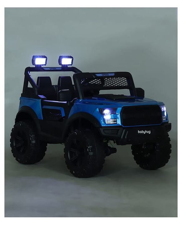 Babyhug POBO Battery Operated Ride on Jeep with Music & LED Lights - Blue| Rechargeable Battery| Openable Doors| Built-in Music & AUX|Remote Control|Easy to Assemble| Forward Reverse & Swing Function