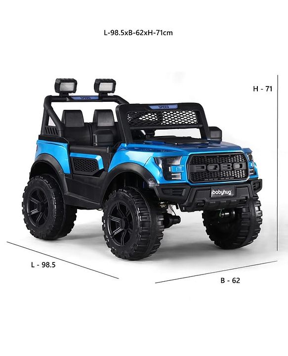 Babyhug POBO Battery Operated Ride on Jeep with Music & LED Lights - Blue| Rechargeable Battery| Openable Doors| Built-in Music & AUX|Remote Control|Easy to Assemble| Forward Reverse & Swing Function