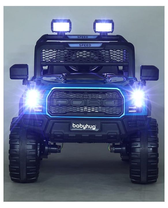 Babyhug POBO Battery Operated Ride on Jeep with Music & LED Lights - Blue| Rechargeable Battery| Openable Doors| Built-in Music & AUX|Remote Control|Easy to Assemble| Forward Reverse & Swing Function