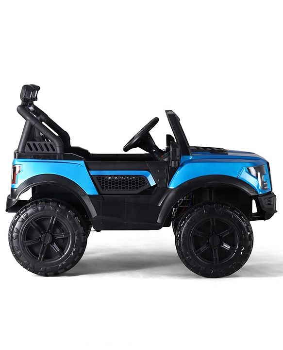 Babyhug POBO Battery Operated Ride on Jeep with Music & LED Lights - Blue| Rechargeable Battery| Openable Doors| Built-in Music & AUX|Remote Control|Easy to Assemble| Forward Reverse & Swing Function