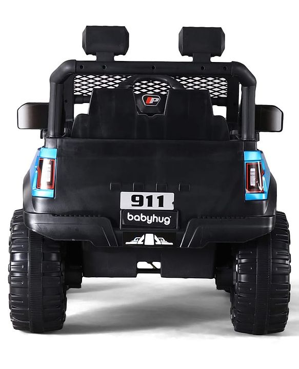 Babyhug POBO Battery Operated Ride on Jeep with Music & LED Lights - Blue| Rechargeable Battery| Openable Doors| Built-in Music & AUX|Remote Control|Easy to Assemble| Forward Reverse & Swing Function