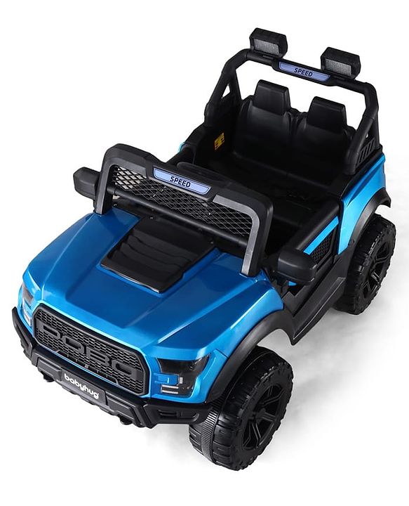 Babyhug POBO Battery Operated Ride on Jeep with Music & LED Lights - Blue| Rechargeable Battery| Openable Doors| Built-in Music & AUX|Remote Control|Easy to Assemble| Forward Reverse & Swing Function