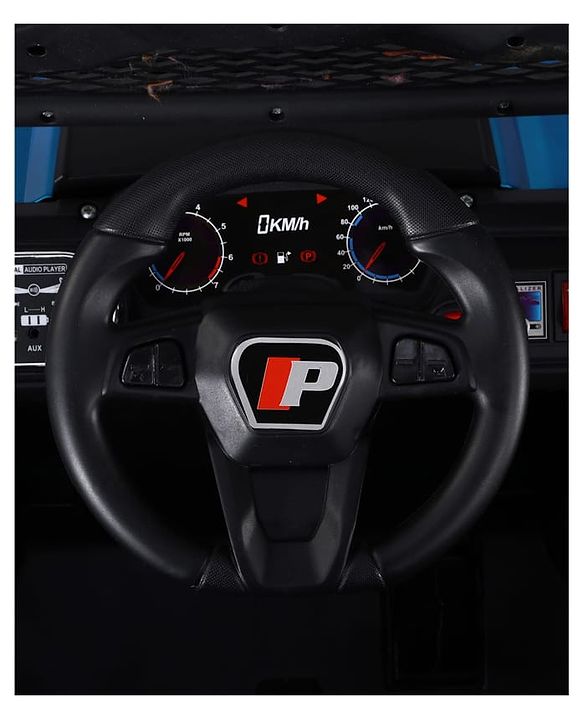 Babyhug POBO Battery Operated Ride on Jeep with Music & LED Lights - Blue| Rechargeable Battery| Openable Doors| Built-in Music & AUX|Remote Control|Easy to Assemble| Forward Reverse & Swing Function