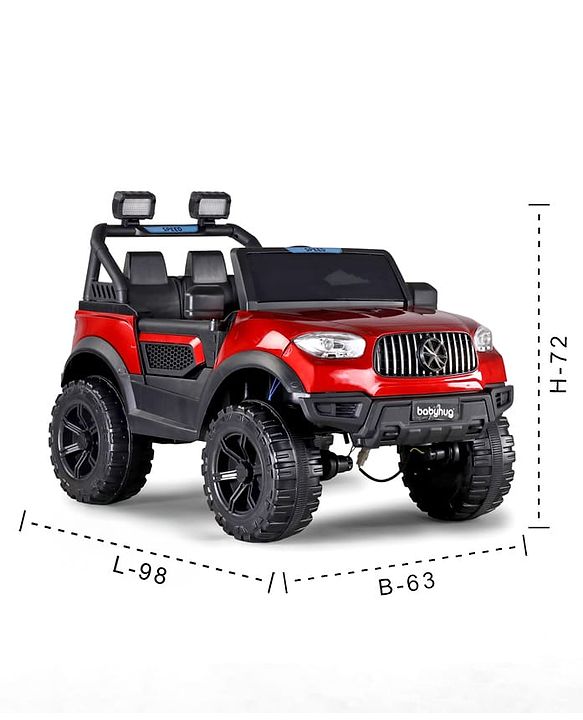 Babyhug Battery Operated Ride on Jeep with LED Lights - Red| Rechargeable Battery| Openable Doors| Built-in Music & AUX| Remote Control| Easy to Assemble| Forward Reverse & Swing| Indoor Outdoor Toy