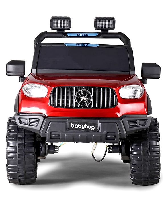 Babyhug Battery Operated Ride on Jeep with LED Lights - Red| Rechargeable Battery| Openable Doors| Built-in Music & AUX| Remote Control| Easy to Assemble| Forward Reverse & Swing| Indoor Outdoor Toy