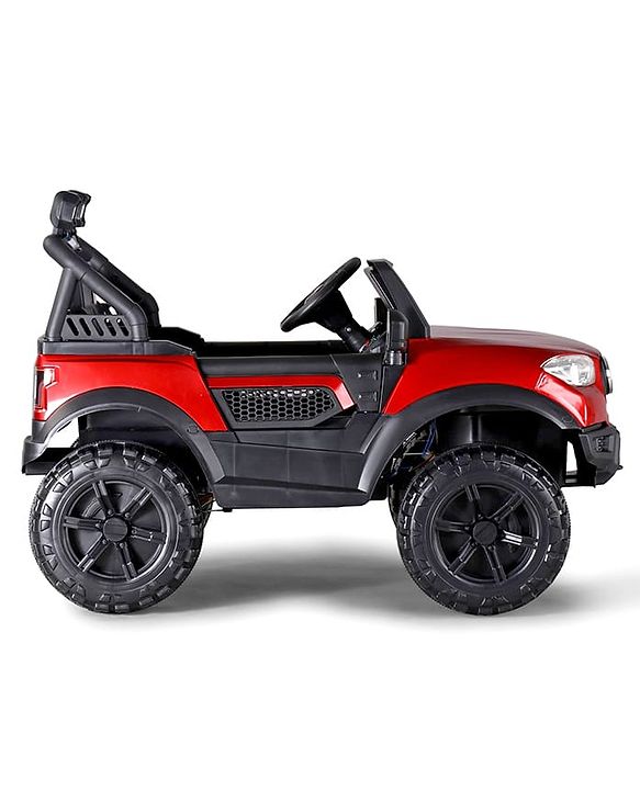 Babyhug Battery Operated Ride on Jeep with LED Lights - Red| Rechargeable Battery| Openable Doors| Built-in Music & AUX| Remote Control| Easy to Assemble| Forward Reverse & Swing| Indoor Outdoor Toy