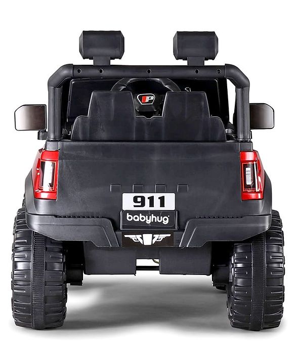 Babyhug Battery Operated Ride on Jeep with LED Lights - Red| Rechargeable Battery| Openable Doors| Built-in Music & AUX| Remote Control| Easy to Assemble| Forward Reverse & Swing| Indoor Outdoor Toy