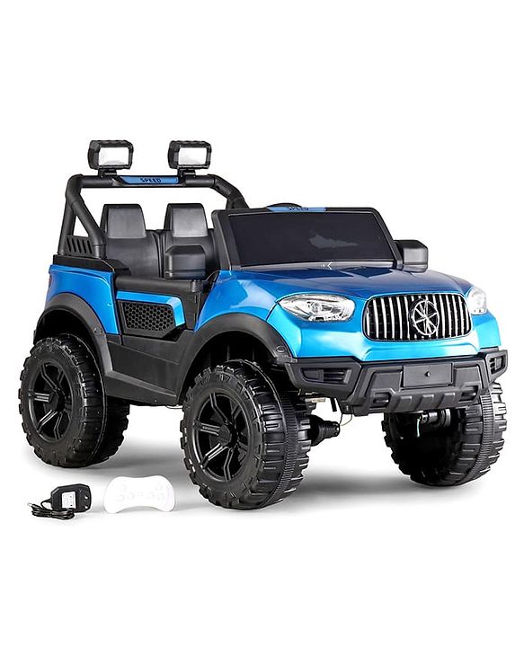 Babyhug Battery Operated Ride on Jeep with LED Lights -Blue| Rechargeable Battery| Openable Doors| Built-in Music & AUX| Remote Control| Easy to Assemble| Forward Reverse & Swing| Indoor Outdoor Toy