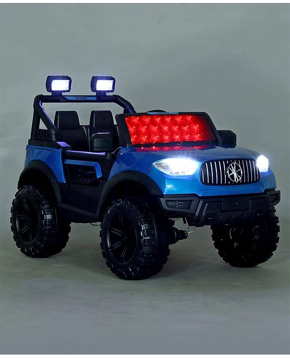 Babyhug Battery Operated Ride on Jeep with LED Lights -Blue| Rechargeable Battery| Openable Doors| Built-in Music & AUX| Remote Control| Easy to Assemble| Forward Reverse & Swing| Indoor Outdoor Toy
