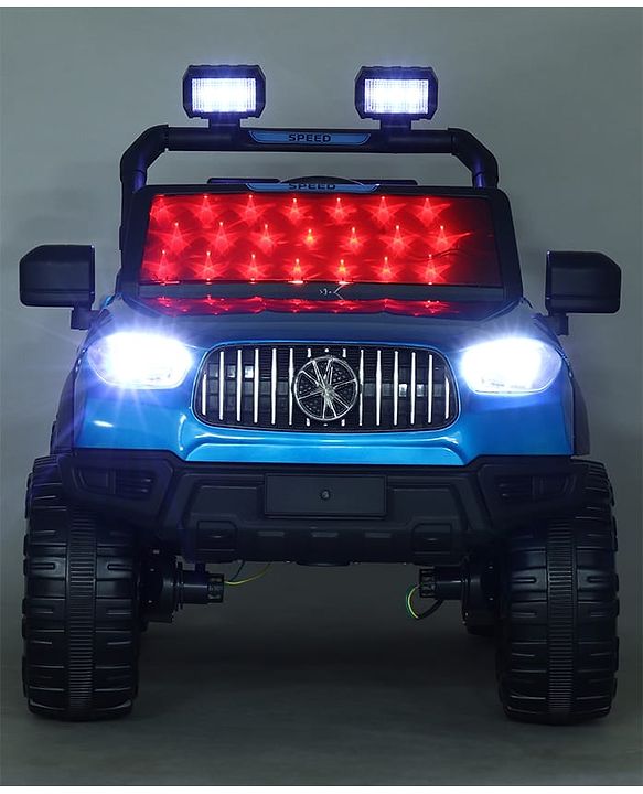 Babyhug Battery Operated Ride on Jeep with LED Lights -Blue| Rechargeable Battery| Openable Doors| Built-in Music & AUX| Remote Control| Easy to Assemble| Forward Reverse & Swing| Indoor Outdoor Toy