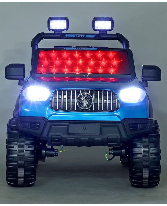 Babyhug Battery Operated Ride on Jeep with LED Lights -Blue| Rechargeable Battery| Openable Doors| Built-in Music & AUX| Remote Control| Easy to Assemble| Forward Reverse & Swing| Indoor Outdoor Toy