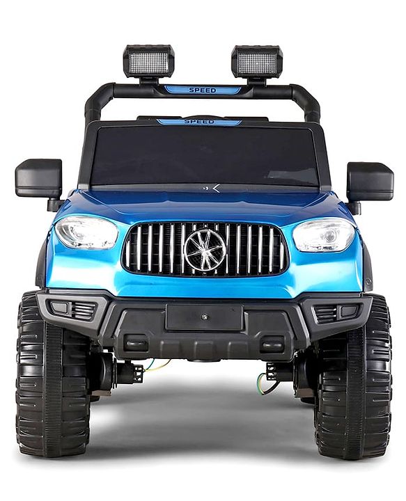Babyhug Battery Operated Ride on Jeep with LED Lights -Blue| Rechargeable Battery| Openable Doors| Built-in Music & AUX| Remote Control| Easy to Assemble| Forward Reverse & Swing| Indoor Outdoor Toy