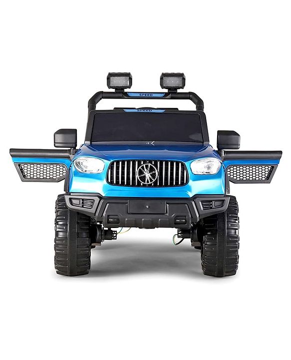 Babyhug Battery Operated Ride on Jeep with LED Lights -Blue| Rechargeable Battery| Openable Doors| Built-in Music & AUX| Remote Control| Easy to Assemble| Forward Reverse & Swing| Indoor Outdoor Toy