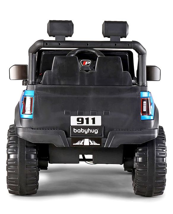 Babyhug Battery Operated Ride on Jeep with LED Lights -Blue| Rechargeable Battery| Openable Doors| Built-in Music & AUX| Remote Control| Easy to Assemble| Forward Reverse & Swing| Indoor Outdoor Toy