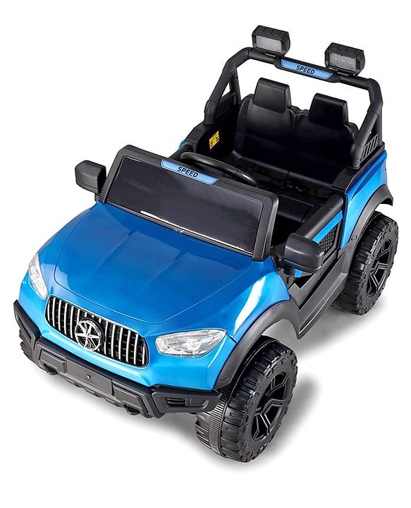 Babyhug Battery Operated Ride on Jeep with LED Lights -Blue| Rechargeable Battery| Openable Doors| Built-in Music & AUX| Remote Control| Easy to Assemble| Forward Reverse & Swing| Indoor Outdoor Toy