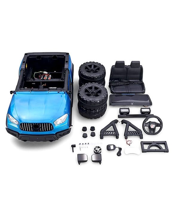 Babyhug Battery Operated Ride on Jeep with LED Lights -Blue| Rechargeable Battery| Openable Doors| Built-in Music & AUX| Remote Control| Easy to Assemble| Forward Reverse & Swing| Indoor Outdoor Toy