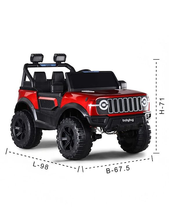 Babyhug Battery Operated Ride on Jeep with LED Lights -Red| Rechargeable Battery| Openable Doors| Built-in Music & AUX| Remote Control| Easy to Assemble| Forward Reverse & Swing| Indoor Outdoor Toy