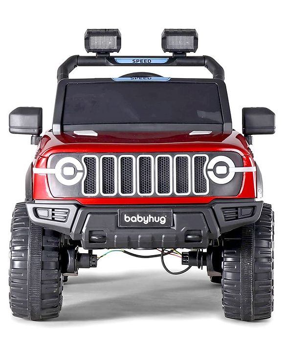 Babyhug Battery Operated Ride on Jeep with LED Lights -Red| Rechargeable Battery| Openable Doors| Built-in Music & AUX| Remote Control| Easy to Assemble| Forward Reverse & Swing| Indoor Outdoor Toy