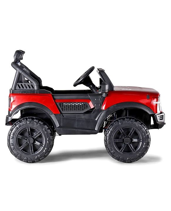 Babyhug Battery Operated Ride on Jeep with LED Lights -Red| Rechargeable Battery| Openable Doors| Built-in Music & AUX| Remote Control| Easy to Assemble| Forward Reverse & Swing| Indoor Outdoor Toy