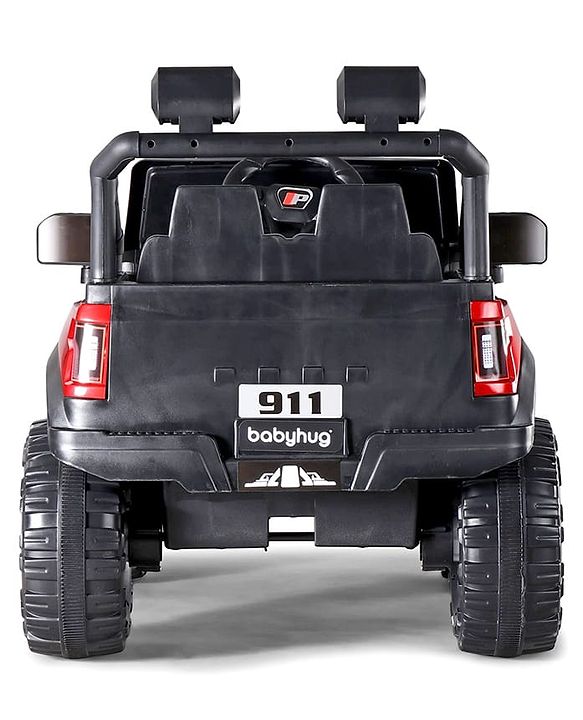 Babyhug Battery Operated Ride on Jeep with LED Lights -Red| Rechargeable Battery| Openable Doors| Built-in Music & AUX| Remote Control| Easy to Assemble| Forward Reverse & Swing| Indoor Outdoor Toy