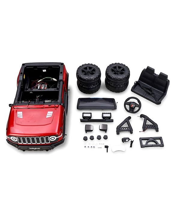Babyhug Battery Operated Ride on Jeep with LED Lights -Red| Rechargeable Battery| Openable Doors| Built-in Music & AUX| Remote Control| Easy to Assemble| Forward Reverse & Swing| Indoor Outdoor Toy
