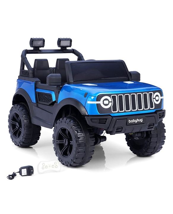 Babyhug Battery Operated Ride on Jeep with LED Lights -Red| Rechargeable Battery| Openable Doors| Built-in Music & AUX| Remote Control| Easy to Assemble| Forward Reverse & Swing| Indoor Outdoor Toy