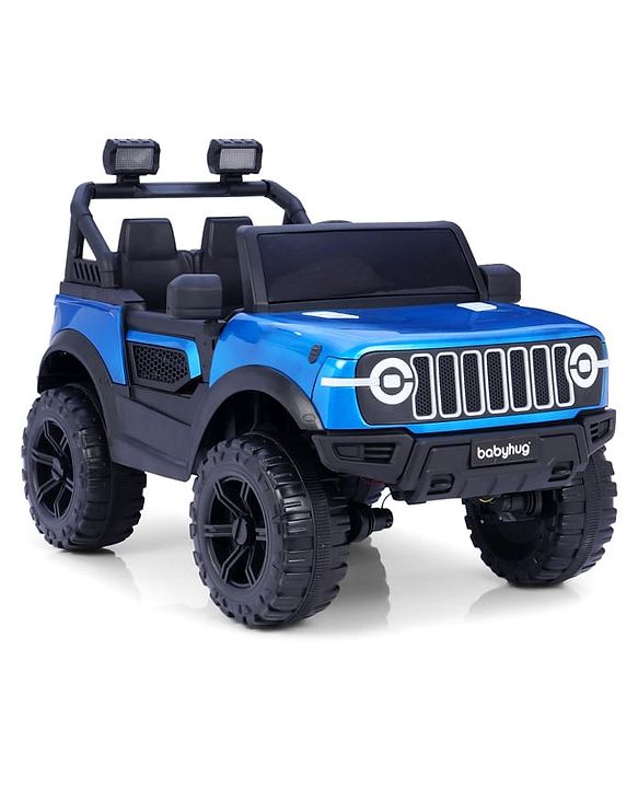 Babyhug Battery Operated Ride on Jeep with LED Lights -Red| Rechargeable Battery| Openable Doors| Built-in Music & AUX| Remote Control| Easy to Assemble| Forward Reverse & Swing| Indoor Outdoor Toy
