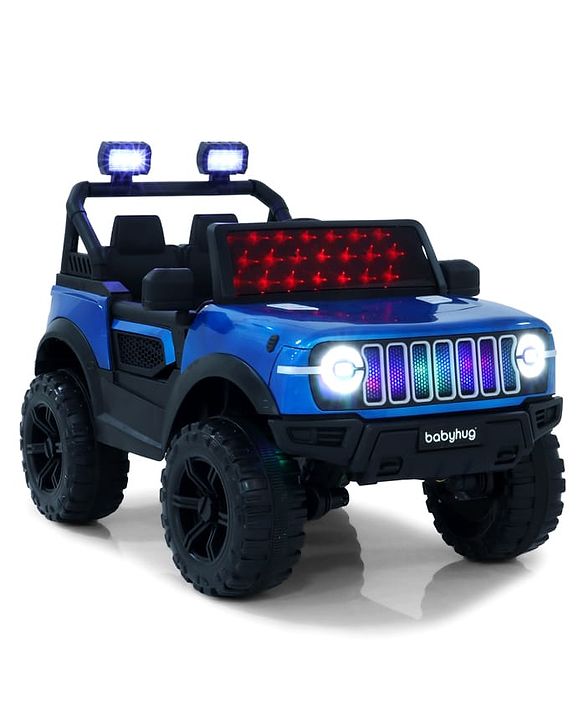 Babyhug Battery Operated Ride on Jeep with LED Lights -Red| Rechargeable Battery| Openable Doors| Built-in Music & AUX| Remote Control| Easy to Assemble| Forward Reverse & Swing| Indoor Outdoor Toy