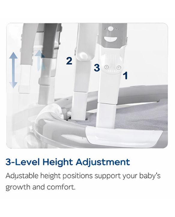 Babyhug 360° Musical Baby Walker with Lights  Grey| 3-Level Height Adjustment| Detachable Play & Feeding Tray| Compact Fold| Smooth Swivel Wheels| Cushioned Seat| 624 Months| Removable Foot Mat