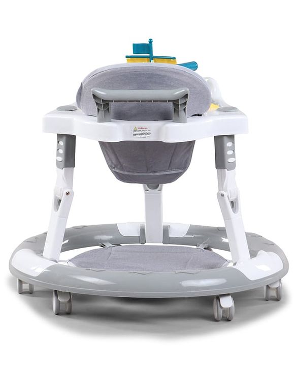 Babyhug 360° Musical Baby Walker with Lights  Grey| 3-Level Height Adjustment| Detachable Play & Feeding Tray| Compact Fold| Smooth Swivel Wheels| Cushioned Seat| 624 Months| Removable Foot Mat