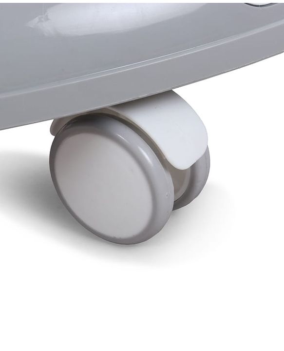 Babyhug 360° Musical Baby Walker with Lights  Grey| 3-Level Height Adjustment| Detachable Play & Feeding Tray| Compact Fold| Smooth Swivel Wheels| Cushioned Seat| 624 Months| Removable Foot Mat