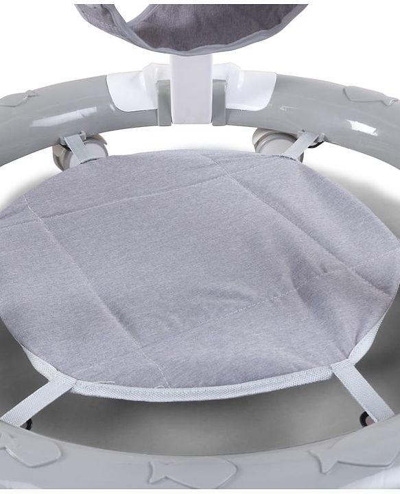 Babyhug 360° Musical Baby Walker with Lights  Grey| 3-Level Height Adjustment| Detachable Play & Feeding Tray| Compact Fold| Smooth Swivel Wheels| Cushioned Seat| 624 Months| Removable Foot Mat