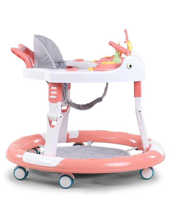 Babyhug 360° Musical Baby Walker with Lights  Grey| 3-Level Height Adjustment| Detachable Play & Feeding Tray| Compact Fold| Smooth Swivel Wheels| Cushioned Seat| 624 Months| Removable Foot Mat