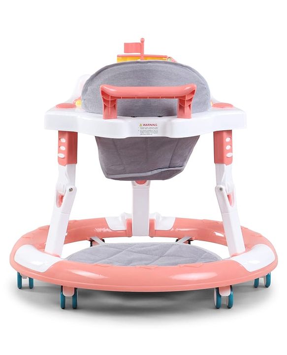 Babyhug 360° Musical Baby Walker with Lights  Grey| 3-Level Height Adjustment| Detachable Play & Feeding Tray| Compact Fold| Smooth Swivel Wheels| Cushioned Seat| 624 Months| Removable Foot Mat