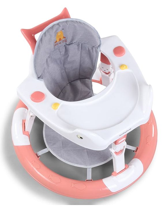 Babyhug 360° Musical Baby Walker with Lights  Grey| 3-Level Height Adjustment| Detachable Play & Feeding Tray| Compact Fold| Smooth Swivel Wheels| Cushioned Seat| 624 Months| Removable Foot Mat