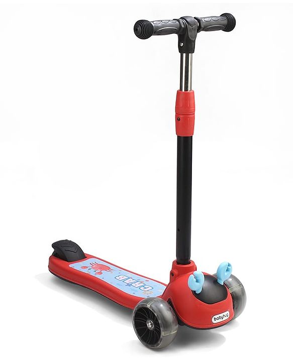 Babyhug Crab Kids Scooter with LED Wheels - Red| Adjustable Height| Lean-to-Steer| Toy for 3+ Yrs Boys & Girls|Sport Gift| Physical Activity| Plug & Play