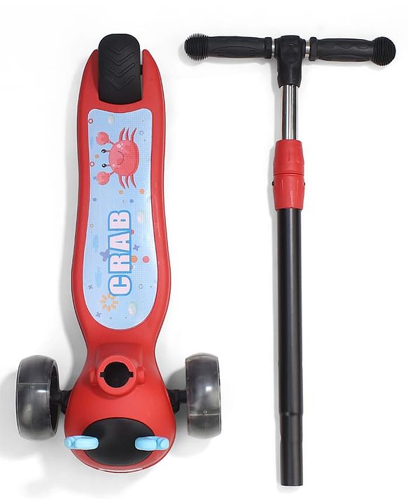 Babyhug Crab Kids Scooter with LED Wheels - Red| Adjustable Height| Lean-to-Steer| Toy for 3+ Yrs Boys & Girls|Sport Gift| Physical Activity| Plug & Play