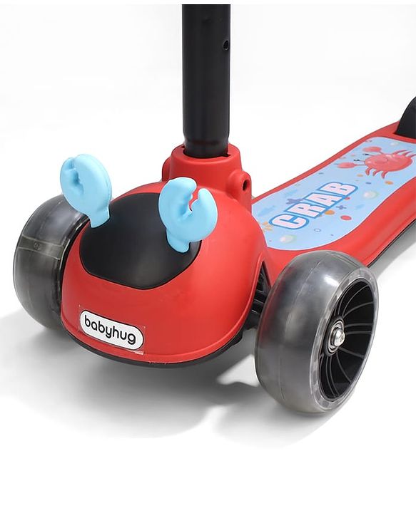 Babyhug Crab Kids Scooter with LED Wheels - Red| Adjustable Height| Lean-to-Steer| Toy for 3+ Yrs Boys & Girls|Sport Gift| Physical Activity| Plug & Play