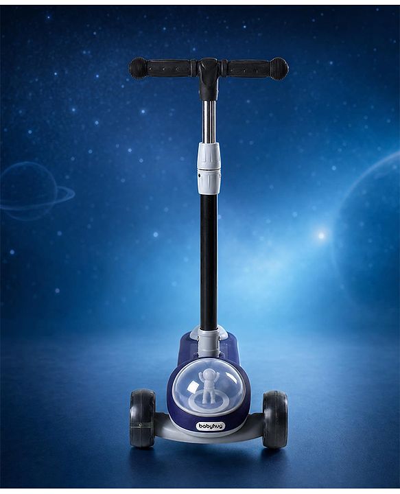 Babyhug Space Theme 3 Wheel Kids Scooter with LED Wheels - Blue| Adjustable Height| Lean-to-Steer| Toy for 3+ Years Boys & Girls | Outdoor Ride-On Toy | Physical Activity Gift| Plug & Play Assembly